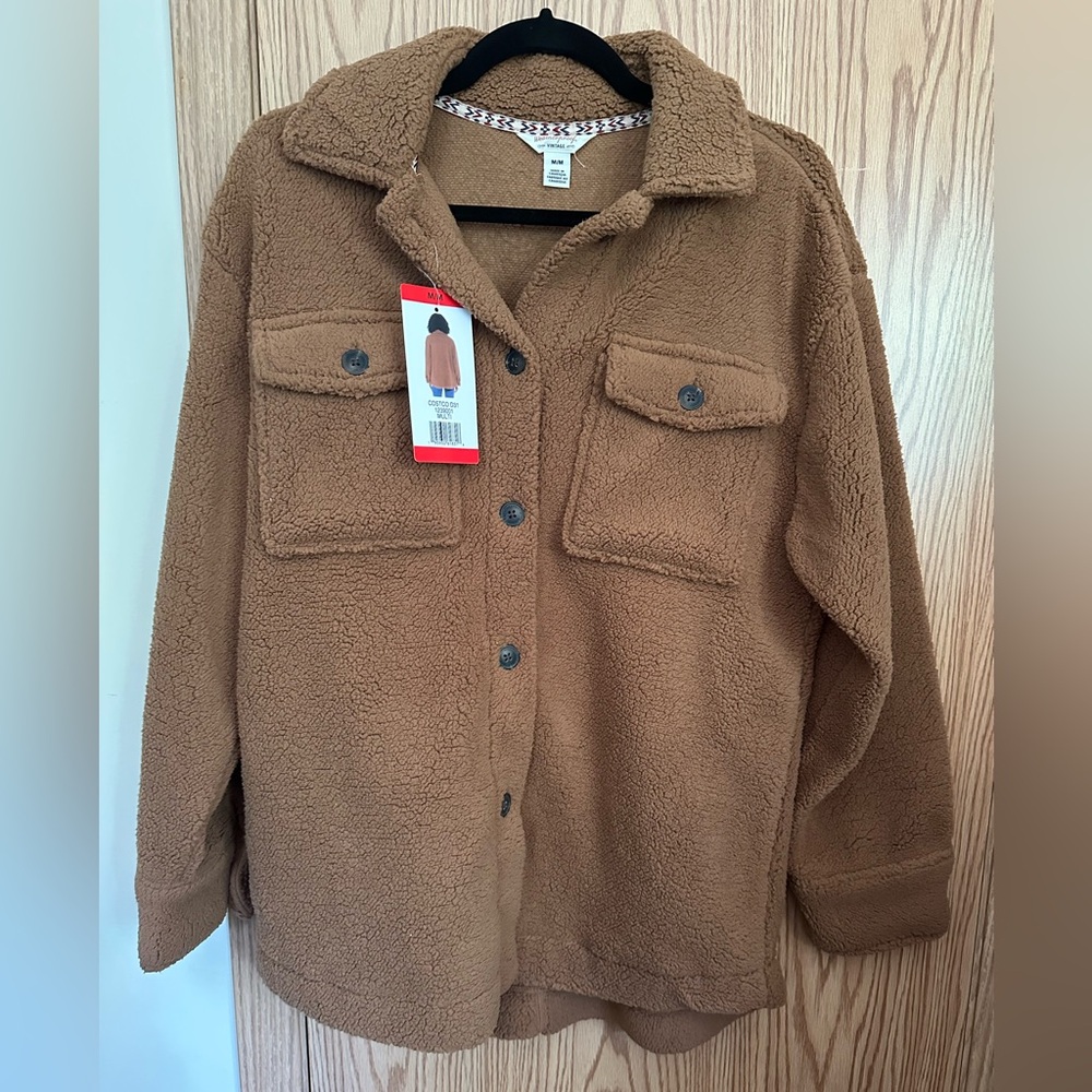 Women's Camel Brown Sherpa Teddy Jacket M NWT